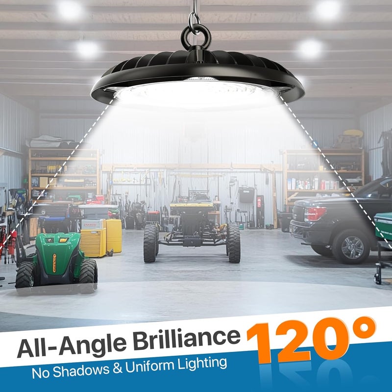 Hyperlite High Bay LED Lights: 2-Pack 250W UFO LED Light with Plug & Play Plug - 5000K IP65 Waterproof Shatterproof Lighting Fixture - Image 4